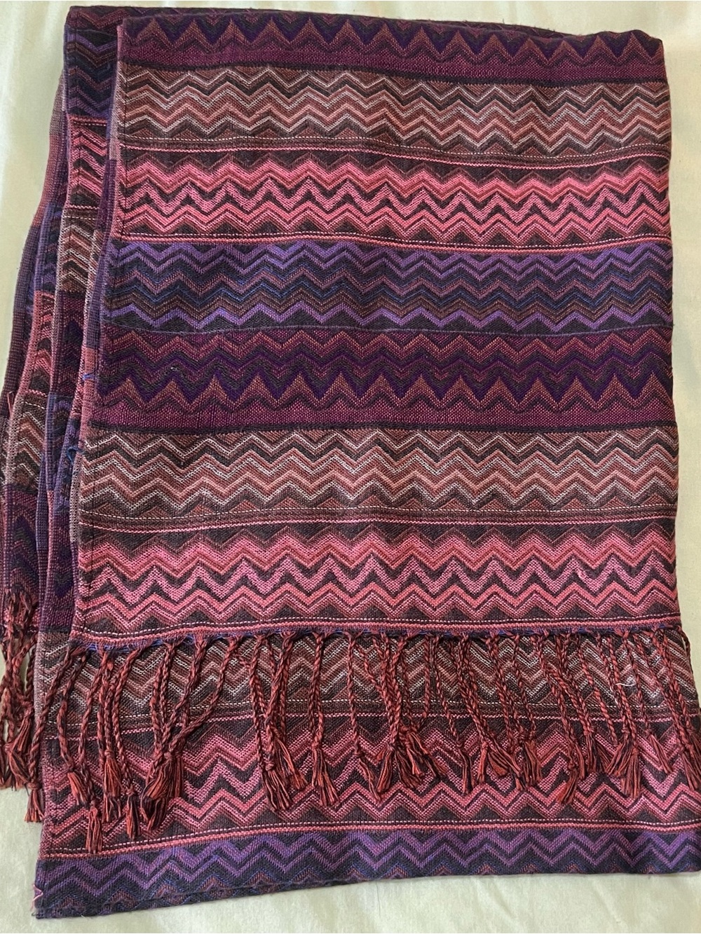 Womens Pink & Purple Chevron Fringe Scarf